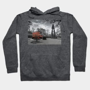 Red tree in black and white landscape Hoodie